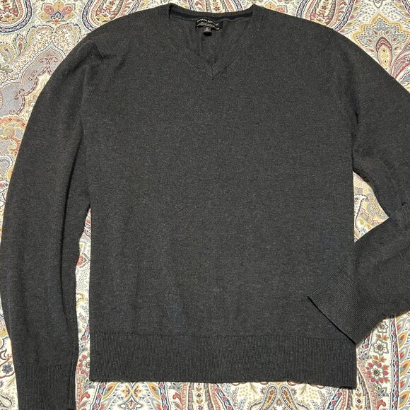 Banana Republic Grey V-Neck Sweater - Wool, Silk, Cashmere Blend - Men's Med - Picture 2 of 10